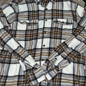 Neutral Brown & White Plaid Flannel Shirt